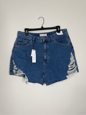 Topshop Blue Distressed High-Rise Denim Shorts